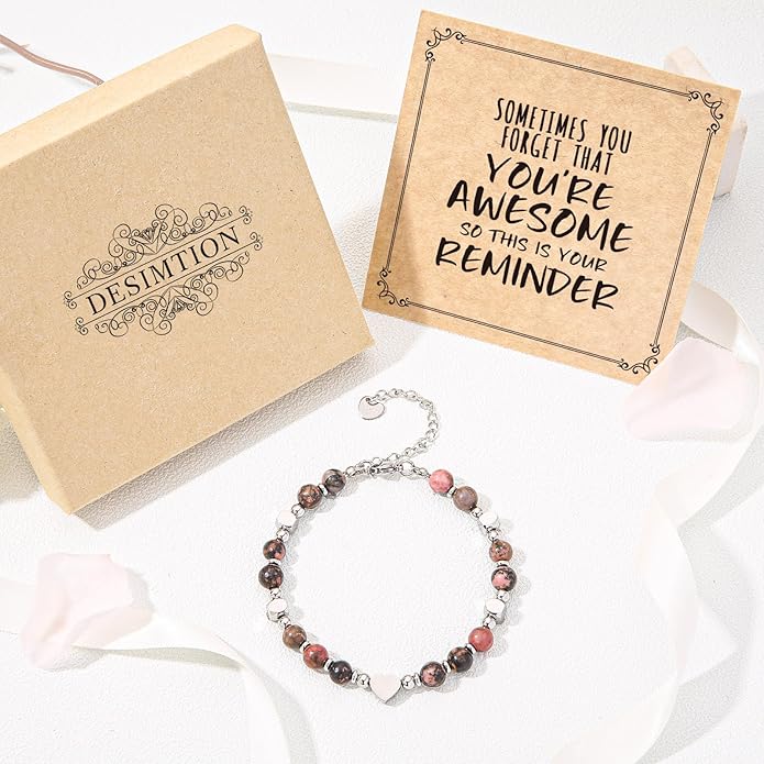 Desimtion Healing Natural Stone Bracelets for Women Girls, Sometimes You Forget You're Awesome -Christmas Gifts for Women Teen Girls, Best Friend Birthday Gifts for Women Friendship Bracelets