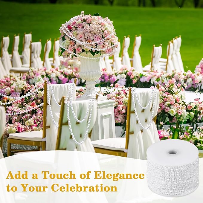 164 Feet Faux Pearl Garland, 3mm Pearl String Roll Strands, Extended String of Pearls Garland for Christmas Tree Wedding Party Decoration Centerpieces Flowers DIY Crafts (White)