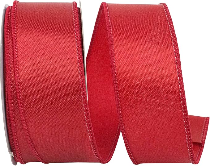 Reliant Ribbon 92575W-908-09F Satin Value Wired Edge Ribbon, 1-1/2 Inch X 10 Yards, Scarlet