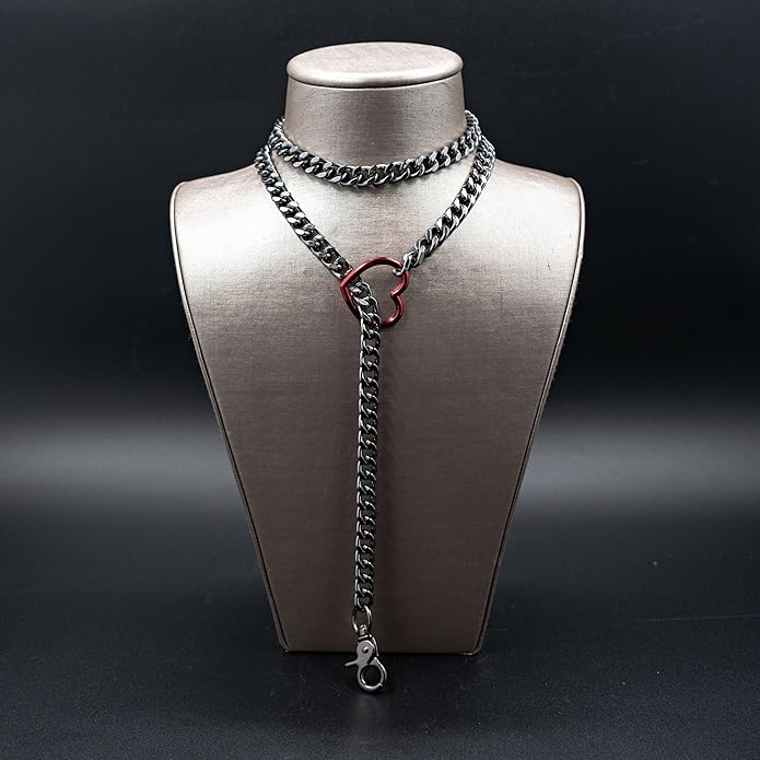 Chunky Gold Choker Necklaces for Women, Long Gold Chain Heart Necklace, 36 Inches Slip Chain Adjustable Lariat Heart Y Necklace for Women and Men, Goth Chunky Heart Necklace Jewlery Gifts