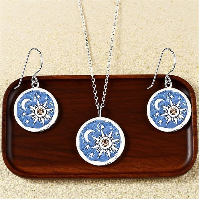 MALOYANVE Vintage Sun and Moon Drop Dangle Earrings for Women Unique lightweight Handmade Retro Boho Antiqued Gold Silver Round Coin Earrings for Women Jewelry