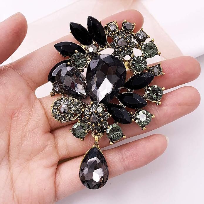 LAXPICOL Vintage Wedding Bridal Big Blue Crystal Rhinestone Tear drop Brooch Pin for Women