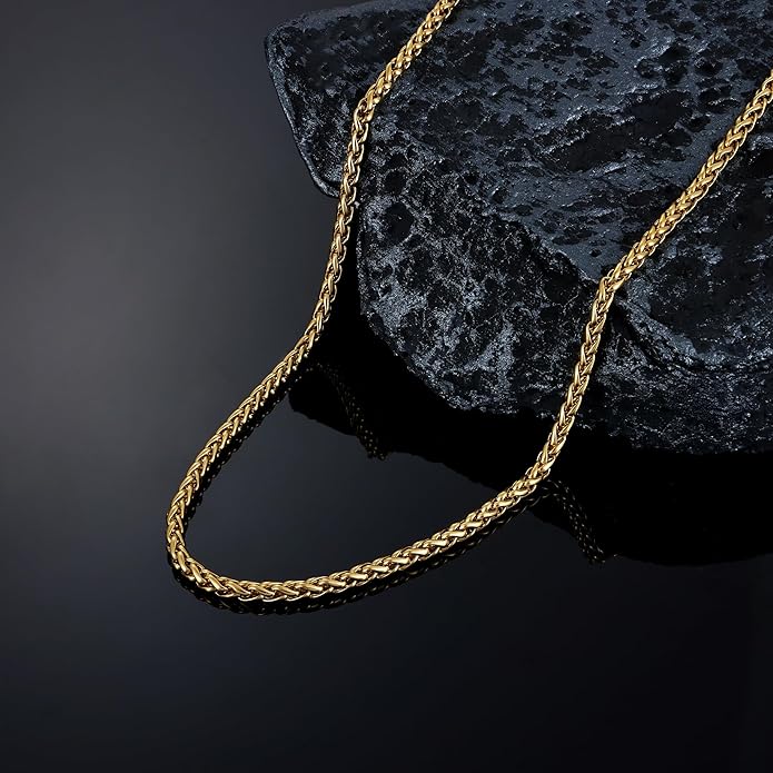 Fiusem Black Wheat Chains for Men and Women, 2/2.5/3/4/5mm Stainless Steel Necklace Chain, Mens Necklace Jewelry Gift 16-28 Inch