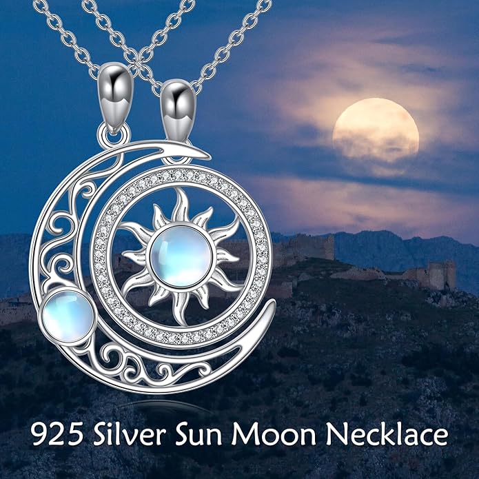 JBAERD Couples BFF Matching Necklaces 925 Sterling Silver Cross/Yin Yang/Sun Moon/Mountain Wave Pendant Necklace Anniversary Birthday Gifts