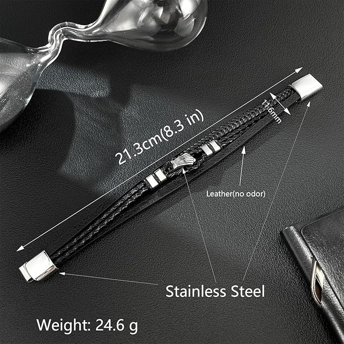 Italian Handmade Genuine Leather Bracelets for Men Stainless Steel Clip, Men's Casual Genuine Multi-layer Cuff Bracelet, Bracelet Gift for Real Men