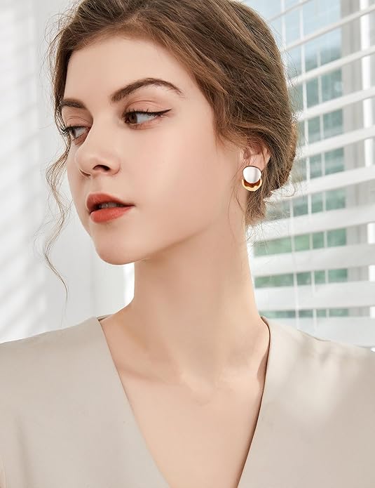 SHINYSO Chunky Stud Earrings for Women Two Tone Mixed Metal Gold and Silver Big Statement Hypoallergenic Earring