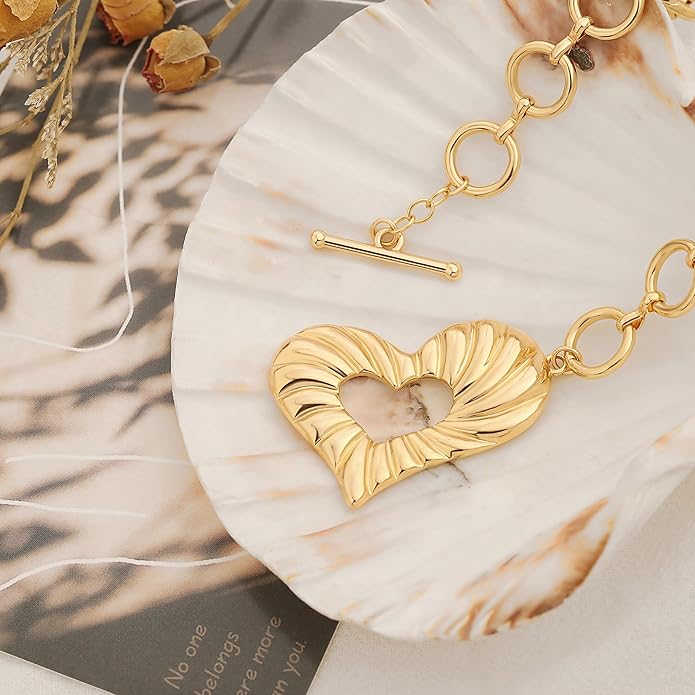 CANEVINKA Dainty Cross Medallion/Heart Pendant Chain Necklace 18K Gold Plated Oval Choker Fashion OT Toggle Jewelry Handmade for Women Simple Gold Charm Necklace