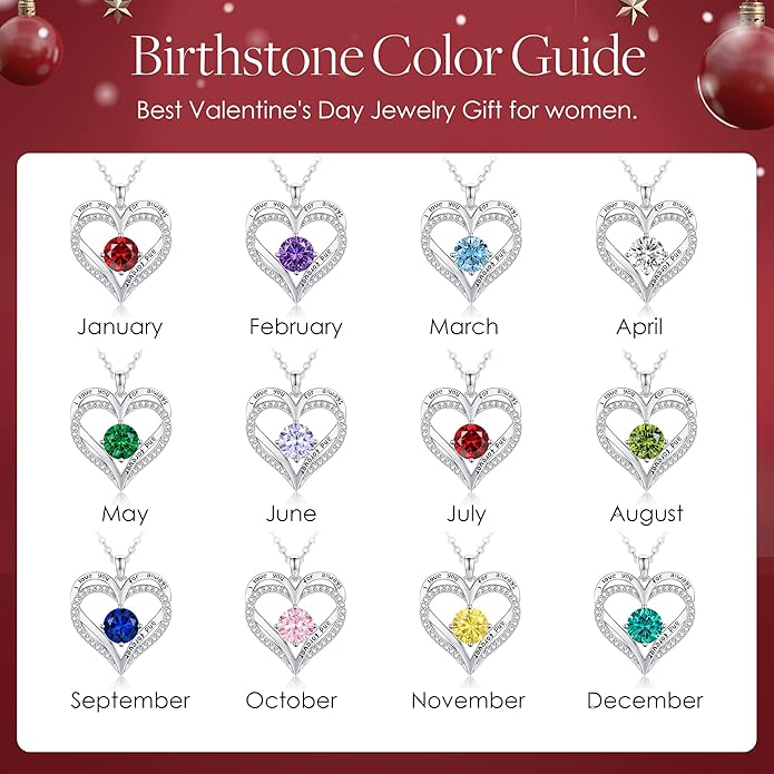 LOUISA SECRET Love Heart Birthstone Necklaces for Women, Birthday Gift for Girlfriend, Anniversary Jewelry Gift for Wife Her, 925 Sterling Silver Women Pendant Necklace, Mother's Day Christams Gift