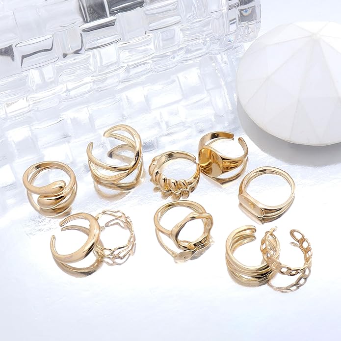 FUTIMELY 14K Gold Stackable Knuckle Rings Set for Women Teen Girls,Aesthetic Silver 10Pcs Trendy Dainty Open Midi Rings Set,Midi Finger Rings Pack Jewelry Gifts
