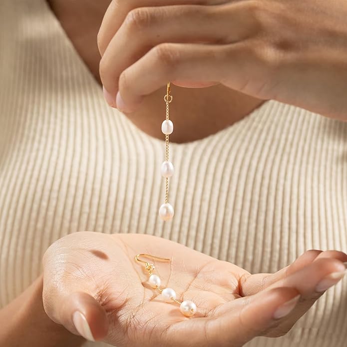 Long Pearl Earrings for Women 18K Gold Plated Hypoallergenic Lightweight Pearl Dangle Drop Earrings for Wedding Elegant Jewelry for Bridal Christmas Gift