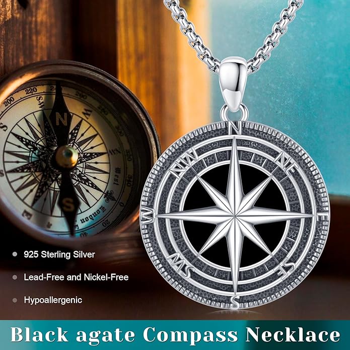 StoryEtain Compass Necklace for Women Men 925 Sterling Silver Travel Pendant Inspirational Graduation Jewelry Gift