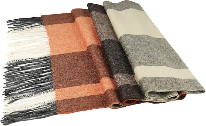 CANDOR AND CLASS Women's 100% Pure Cashmere Scarf, Solids, Plaids, Soft Cashmere Scarfs for Women and Men, Gift Box (Rust Black Vert)