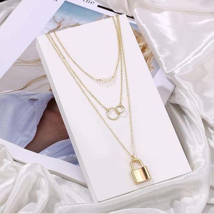 Turandoss Gold Layered Necklaces for Women - 14K Gold Plated Handmade Multilayer Bar Pearls Coin Disc Moon Butterfly Medallion Adjustable Dainty Layered Choker Necklaces for Women Jewelry