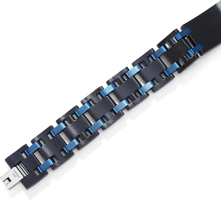 Men's Stainless Steel Two-Tone Square Link diamond Bracelet in Black & Blue Ion-Plated Black