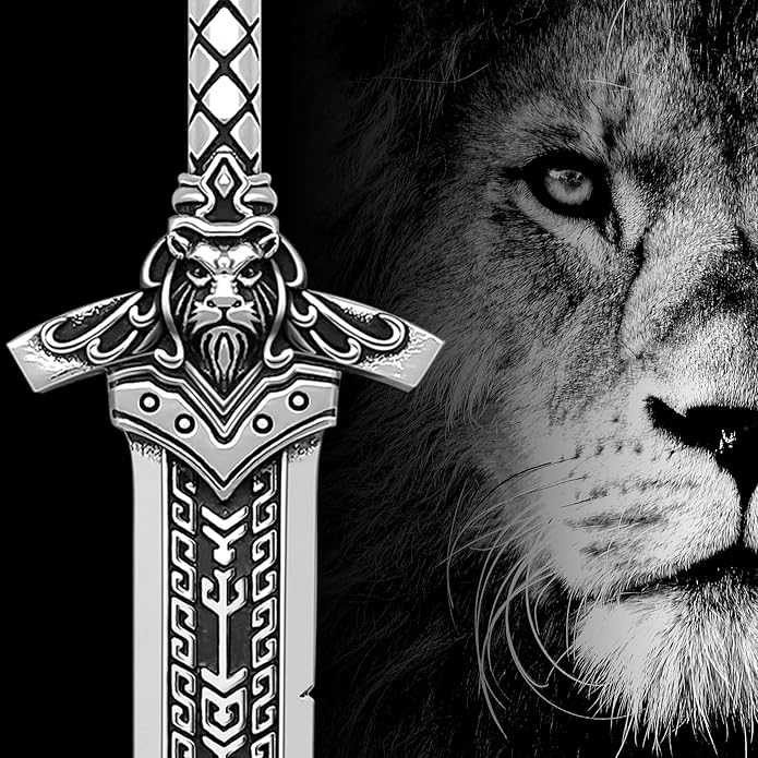 ZiWuark Mens Broken Sword Necklace Lion Head Knight Dragon Sword Pendant Viking Jewelry for Men Women