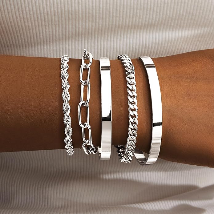 Gold Bracelets for Women Non Tarnish, 14K Gold Plated Chunky Cuff Bracelet Gold Bangles Bracelet for Women Trendy Tie Knot Cuban Rope Paperclip Beaded Bracelet Stack Jewelry Gifts