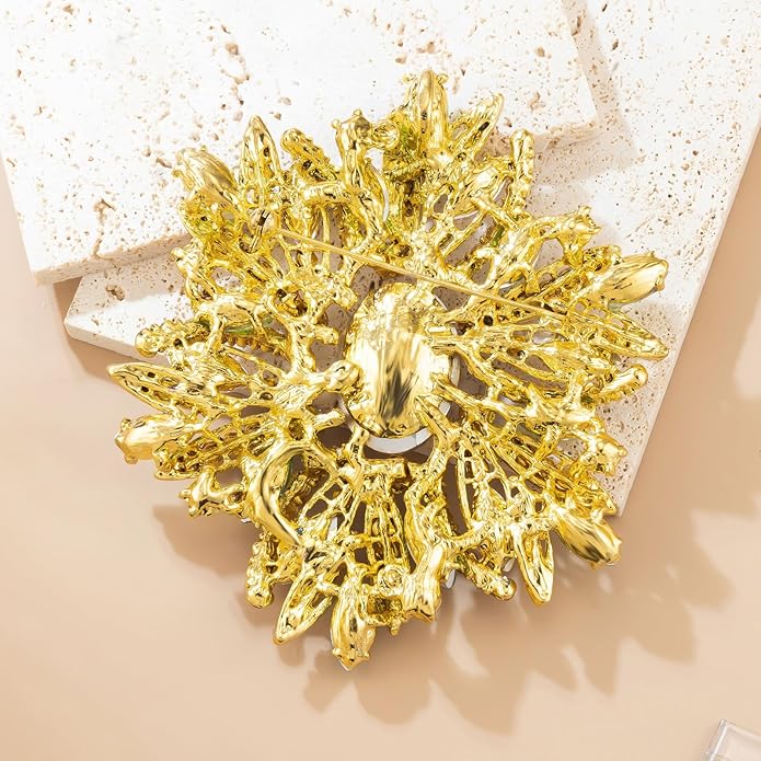 YOQUCOL Sunflower Shape Crystal Big Large Heavy Brooch Pin Rhinestone Scarf Decoration Corsage Cloth Pin for Women Girls