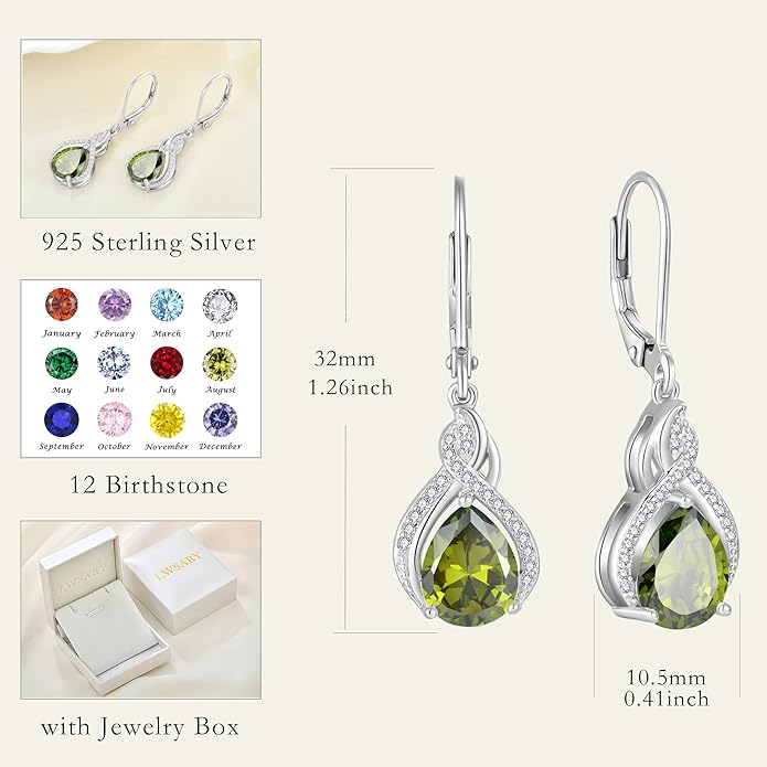 Infinity Teardrop Jewelry Set for Women Peridot Necklace & Earrings August Birthstone Jewelry
