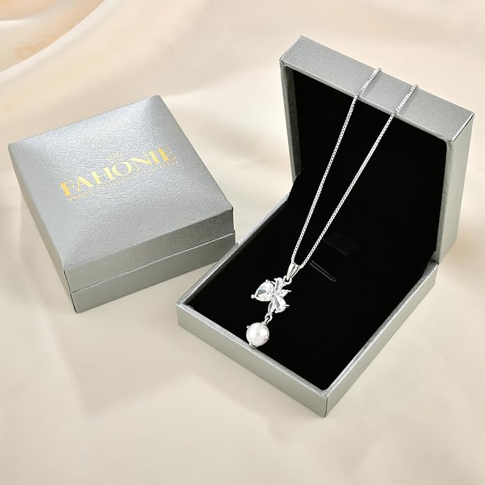 Fahonie Freshwater Pearl Pendant Necklace for Women 925 Sterling Silver Birthstone Necklace Birthday Anniversary Christmas Fine Jewelry Gifts for Women Chain 18"+2" Extend