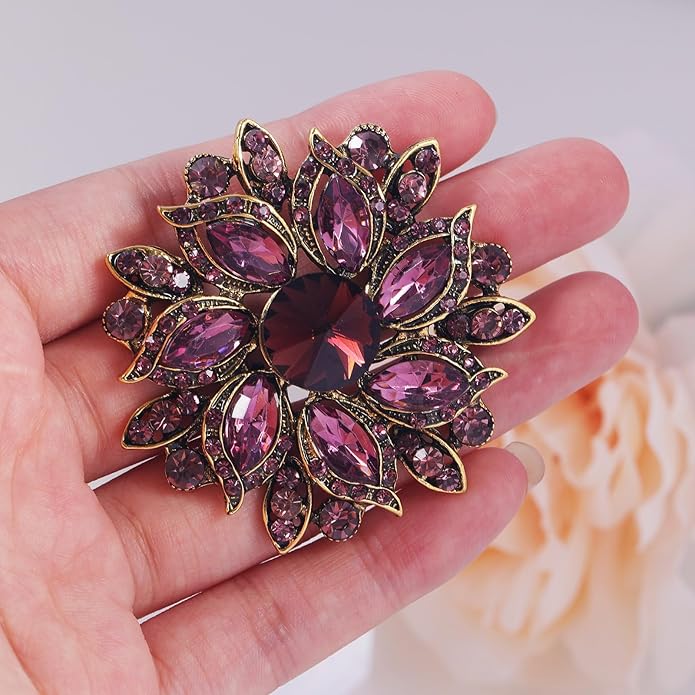 LAXPICOL Vintage Women's Austrian Crystal Elegant Flower Brooch Wedding Broach Pin