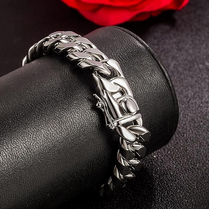 Fashion 925 Sterling Silver Solid Miami Cuban Link Chain Bracelet 8MM-12MM-14MM Curb Cuban Solid Thick Big Link Bracelet For Men 7-10 Inch Jewelry Gift