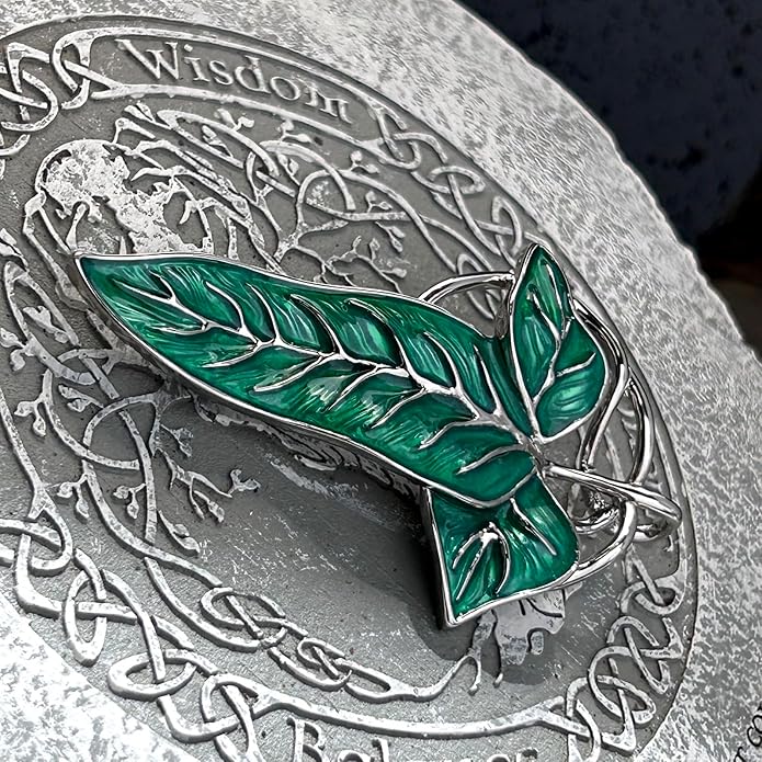 Bahamut Elegant Elven Green Tree Leaf Enamel Pins Brooch for Women Men Suit Pendant Necklace,Cloak Clasp Brooches Cosplay Jewelry
