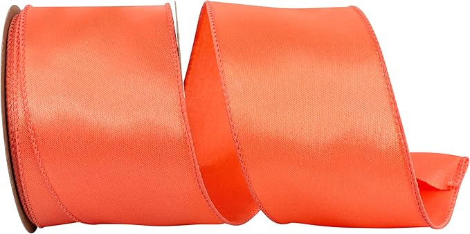 Ribbon - Satin Value Wired Edge Ribbon, Coral, 2-1/2 Inch, 10 Yards