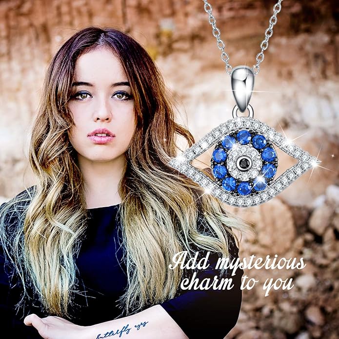 PEIMKO Evil Eye Pendant Necklace 925 Sterling Silver Greek Protection Jewelry for Women