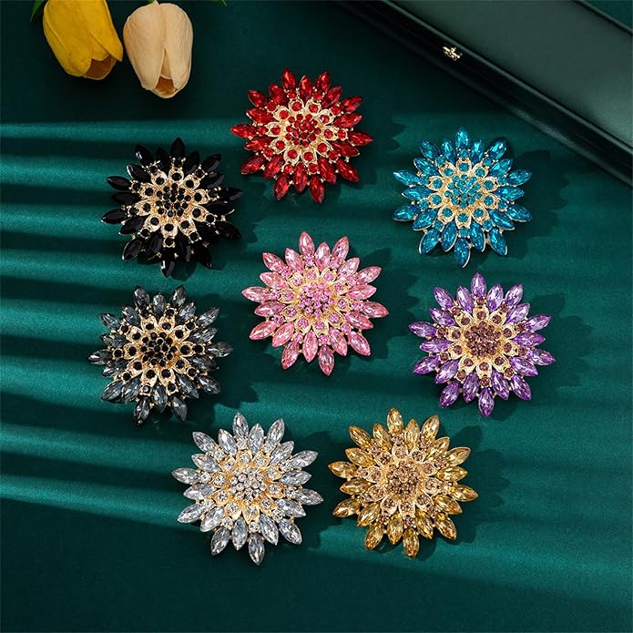 Rhinestone Sunflower Brooch Pin Red Pink Flower Brooch Stylish Crystal Brooch Elegant Clothing Hat Bag Accessories Jewerly for Women
