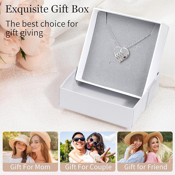 Easycosy Custom Name Necklace with Simulated Birthstones Customized Promise Necklace Heart Pendant with Engraved 2-6 Names - Anniversary Birthday Christmas Jewelry Gifts for Women Wife Mom Grandma