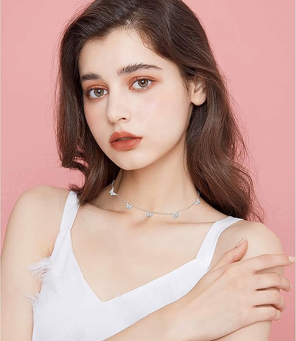 DAOCHONG 925 Sterling Silver Dainty Butterfly Choker Necklace for Women Jewelry Birthday Christmas