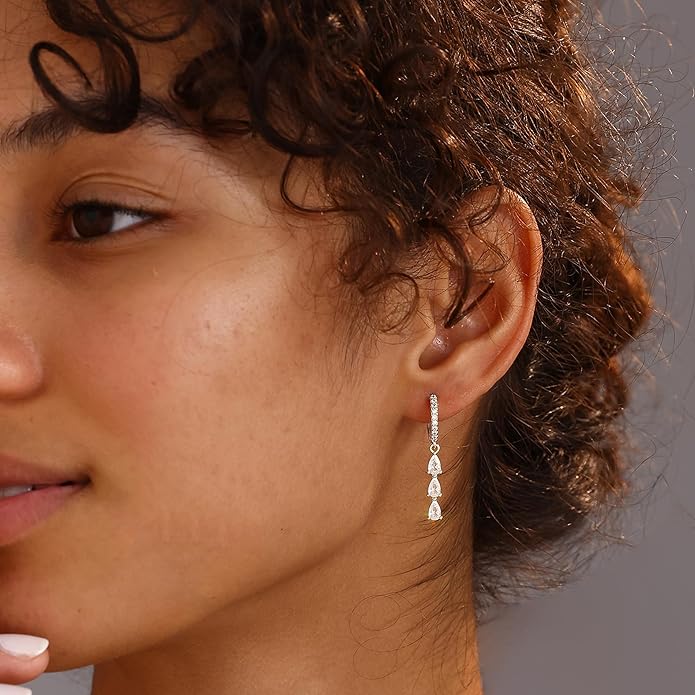 14K Gold Plated Butterfly Dangle Earrings for Women - Dainty, Trendy, Hypoallergenic CZ Drop Earrings - Simple Long Dangling Jewelry