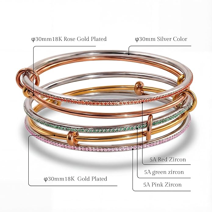 Musishiyu Gold Bracelets for Women Stacking Bangle - 18K Mixed Metal Tri-Color Rolling Interlocking Bands, Cubic Zirconia Fidget Anxiety Jewelry, Valentine's Galentine's Day Gifts (Love, Loyalty, Friendship)
