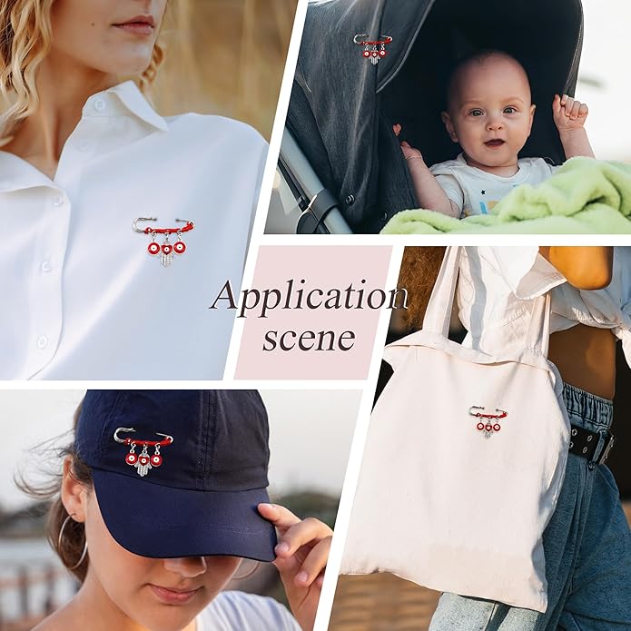 Sereney Red Evil Eye Charm Pin, Hamsa Charm Broches as Protection Amulets for Women Babies, Pregnancy Safety Pin with Red String as New Mom Gifts/Pregnancy Gifts for Stroller Clothes Hats Blanket