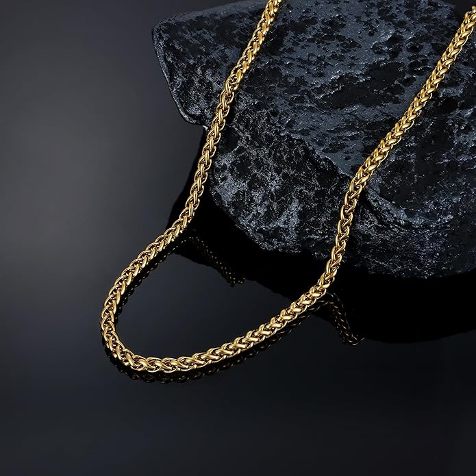 Fiusem Black Wheat Chains for Men and Women, 2/2.5/3/4/5mm Stainless Steel Necklace Chain, Mens Necklace Jewelry Gift 16-28 Inch