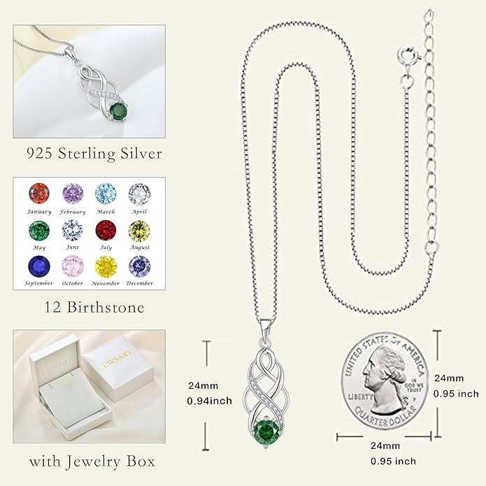 Infinity Celtic Knot Necklace 925 Sterling Silver Irish Pendant Birthstone Jewelry for Women
