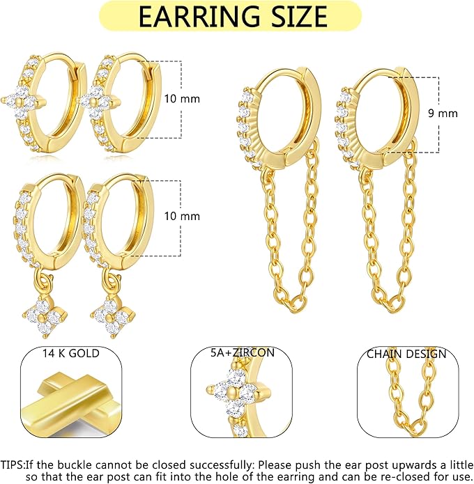 Small Gold Hoop Earrings Set for Women, 14K Gold Plated Lightweight Earrings Sets for Multiple Piercing, Hypoallergenic Huggie Gold Hoops Earrings for Women Jewelry