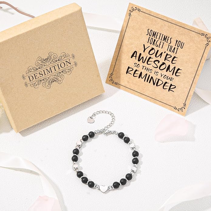 Desimtion Healing Natural Stone Bracelets for Women Girls, Sometimes You Forget You're Awesome -Christmas Gifts for Women Teen Girls, Best Friend Birthday Gifts for Women Friendship Bracelets