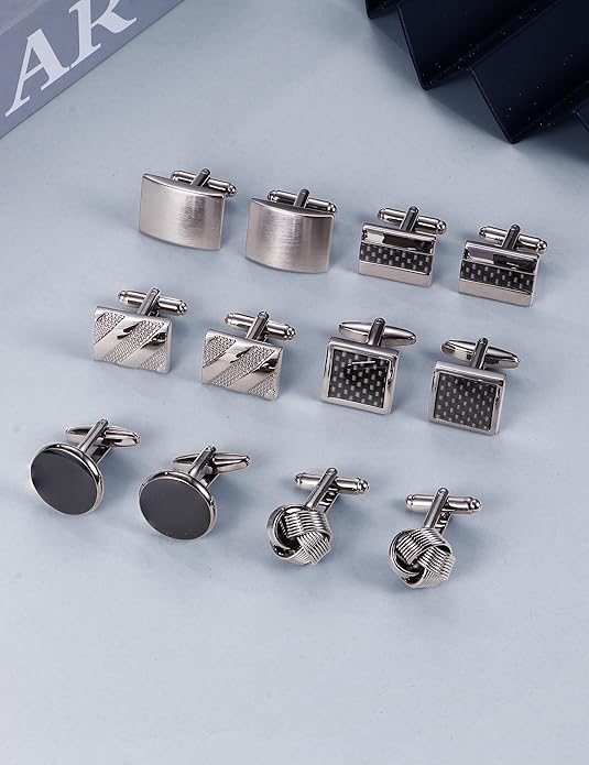 FIBO STEEL Cufflinks for Men Classic Black Cufflink Set Unique Round Square Rectangle Cuff Links for Business Shirt Formal Wedding Tuxedo Groom Suit Accessories Men Present