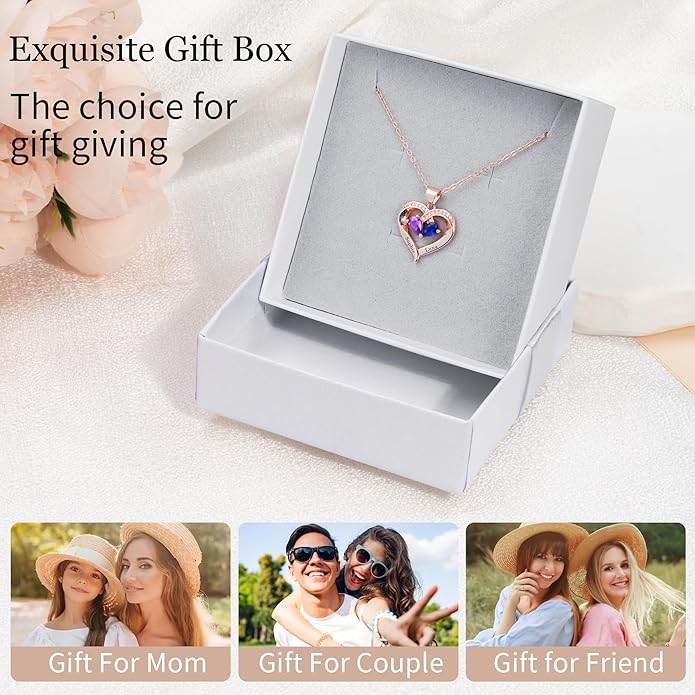 Easycosy Custom Name Necklace with Simulated Birthstones Customized Promise Necklace Heart Pendant with Engraved 2-6 Names - Anniversary Birthday Christmas Jewelry Gifts for Women Wife Mom Grandma
