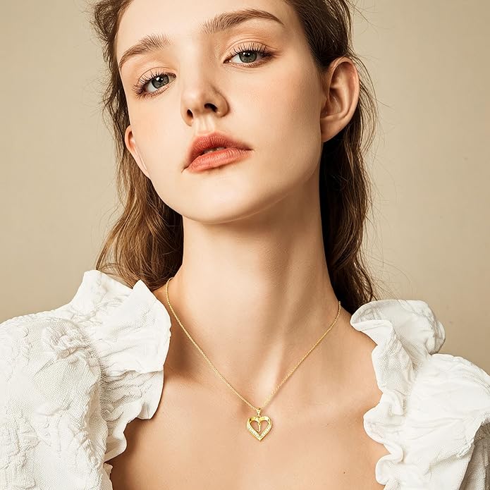 Turandoss Heart Initial Necklaces for Women - Dainty 14K Gold Plated CZ Heart Pendant Necklace with Tiny Letter A-Z, Non Tarnish Waterproof Trendy Jewelry Gifts for Mom Wife Girlfriend