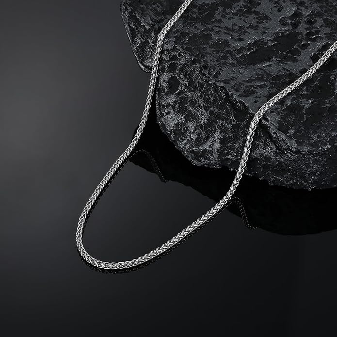 Fiusem Black Wheat Chains for Men and Women, 2/2.5/3/4/5mm Stainless Steel Necklace Chain, Mens Necklace Jewelry Gift 16-28 Inch