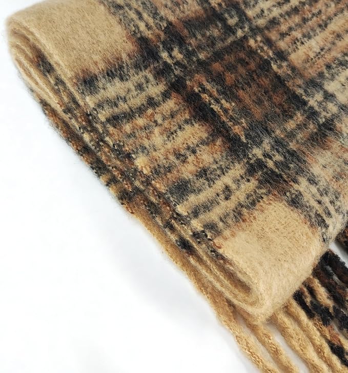 SHOHOKU Large Chunky Plaid Scarf Coloured Checked Oversized Scarf Tassel Soft Fall Winter Thick Warm Shawl Women