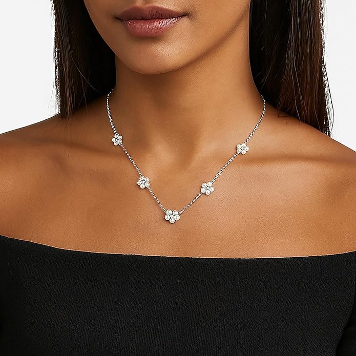 SmileBelle Pearl Necklaces for Women, Daisy Pearl Choker as Y Shaped Pearls Jewelry Gold Heart Necklace for Anniversary Birthday Gifts White Baroque Necklace as Wedding Jewelry