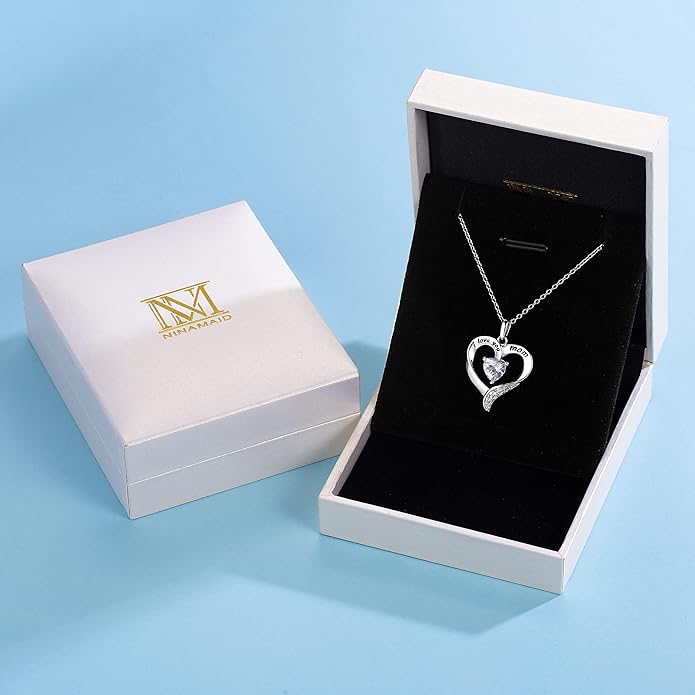 NINAMAID Mom Necklace 925 Sterling Silver Heart Necklaces for Women Engraved I Love You You Mom Gifts for Mom from Daughter