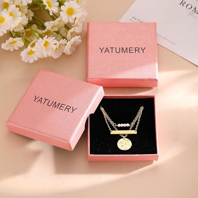 Layered Necklaces for Women 14K Gold Plated Stack Circle Pendant Trendy Long Chain Stackable Handmade Coin Necklace Set Dainty Gold Stacked Jewelry Gifts