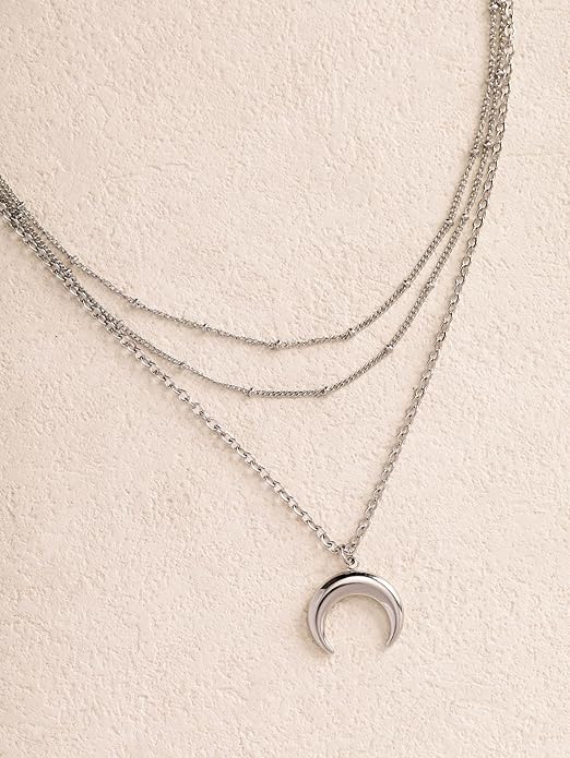 Sacina Layered Silver-tone Crescent Moon Choker, Moon Necklace for Women, Gothic Emo Grunge Necklace, Goth Jewelry, Christmas Jewelry Gift for Women