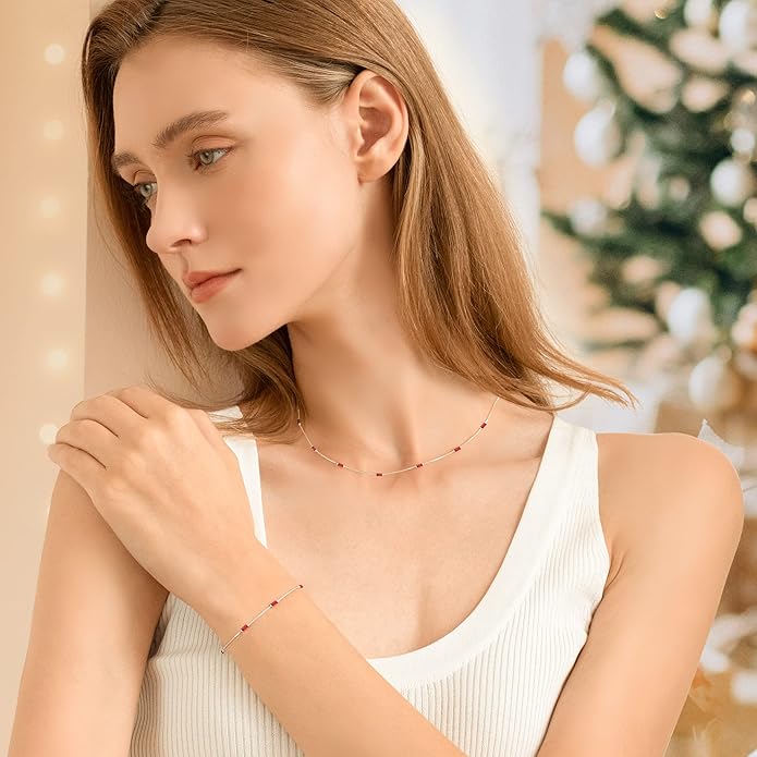 LOUISA SECRET Birthstone Bracelets for Women, 925 Sterling Silver Dainty Simple Women Charm Link Bracelet, Birthday Anniversary Christmas Jewelry Gifts for Women Wife Mom Her