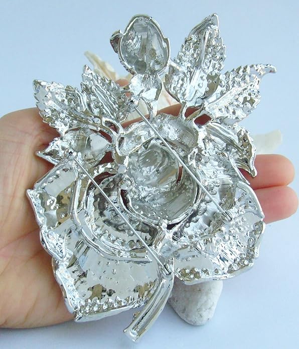 Gorgeous Wedding 5.32" Big Rose Flower Brooch Pin Austrian Crystal Pendant BZ2994