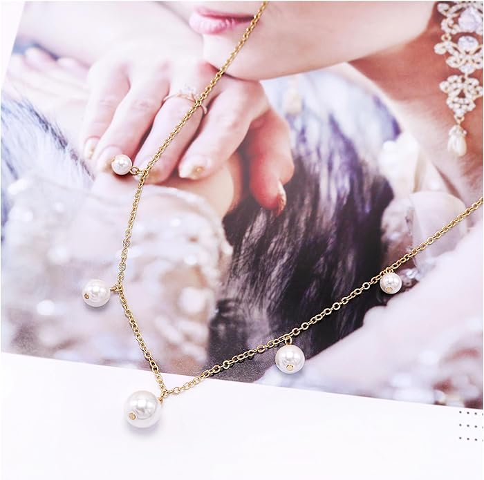 Layered Pearl Choker Necklaces for Women Gold Plated Dainty Trendy Faux Pearl Drop Pendant Y Shaped Layered Gold Necklace Wedding Bridal Jewelry